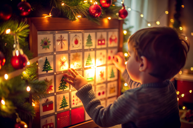 Kind öffnet Adventskalender