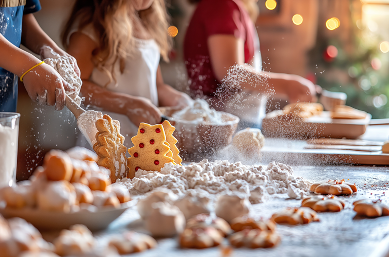 Kinder die Kekse backen und Spaß haben